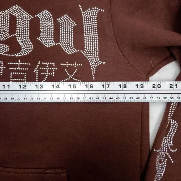 Mogul Full-Zip Hoodie - Brown Rhinestone Embellished - Y2K Streetwear - XS - Picture 3 of 6